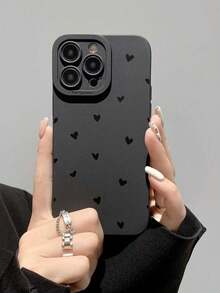 2D Printed Heart Minimalist Anti-Drop Phone Case, Compatible With IPhone 17/Air/17Pro Max/17Pro/11/12/13/14/15/16/16pro/6plus/7/8/16e/7plus/8plus/X/Xs Max/Xr/11pro/12pro/13pro/14pro/12mini/13mini/11promax/12promax/13promax/14promax/14plus - Black - View 1