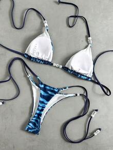 Bikinx Bộ bikini gợi cảm bất đối xứng in họa tiết dành cho nữ, thích hợp cho kỳ nghỉ hè 2025 (họa tiết ngẫu nhiên), đi biển. - Nhiều màu - Xem 4