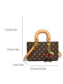 This Simple And Stylish Square Tote Bag Is Made Of PU Material And Features A Patterned Design And Double Handles. It's A Versatile And Practical Bag Suitable For Women, College Students, Commuters, Dates, Outings, And Daily Commutes. It Also Makes A Perfect Valentine's Day Gift. - Coffee - View 3