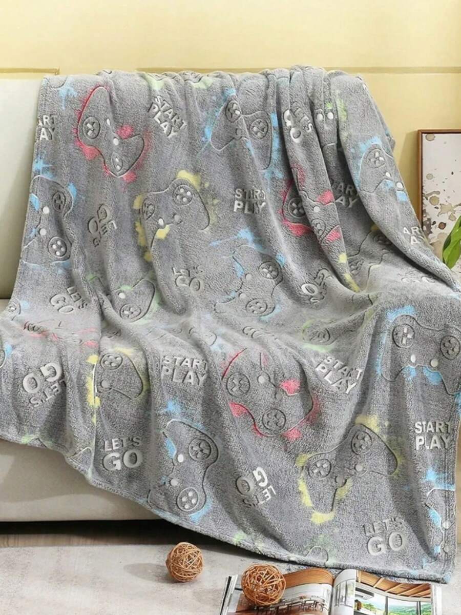 FRAZADA  MAGICA BRILLA EN LA OSCURIDAD DISEÑO GAMER - Gris Claro - Ver 1