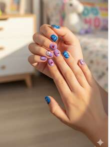 Set de 6 paquetes de 12 Uñas Postizas Infantiles de Colores, Diseños 3D de Animales, Frutas y Figuras Kawaii para Niñas, Kit de Manicura Divertida. - Multicolor - Ver 7