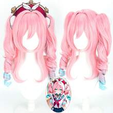 Cosplay Wig Long Curly Pink Blue Anime Ponytail Wig With Bangs 18.9'' Light Pink Lolita Pigtails Game Wigs For Women Party Halloween - Coral Pink - View 5