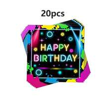 20张/40张/60张/套，夜光派对餐巾纸，荧光生日主题装饰餐巾纸，适用于生日派对、荧光派对、泳池派对、夏季野餐或成人庆祝活动 - 多色A - 查看 9