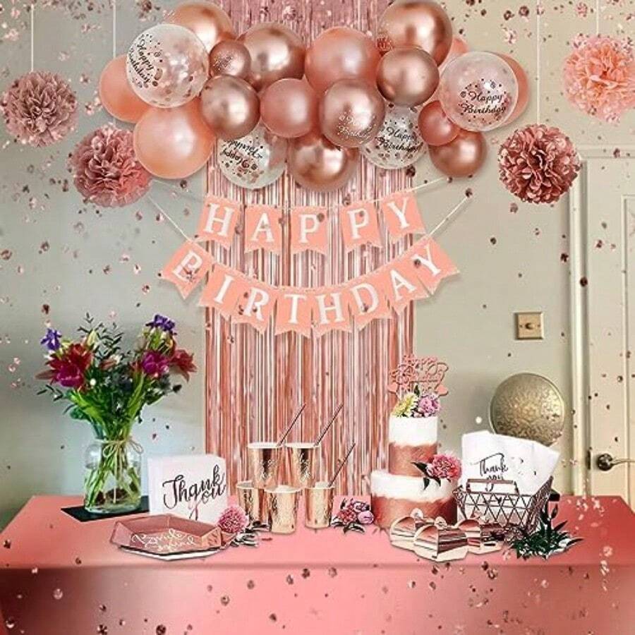 OKHOUSE obos de Cumpleãnos Oro Rosa45 PCS Combinación de obo de Papel Aluminio Oro Rosa Decoración Pared Fondo de Fiesta Guirnalda de obos Confeti Decoración Perfecta para Boda - Oro Rosa - Ver 1