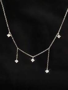 1 pièce Collier à gland ciel étoilé en zircone cubique en argent sterling S925, chaîne claviculaire minimaliste et élégante, cadeau de luxe pour femmes - étoiles - Voir 6