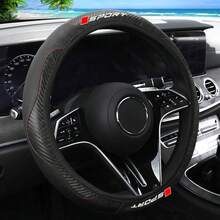 1pc Premium Leather Carbon Fiber Texture Sports Letter Universal Car Steering Wheel Cover - Red Label Sports - View 7