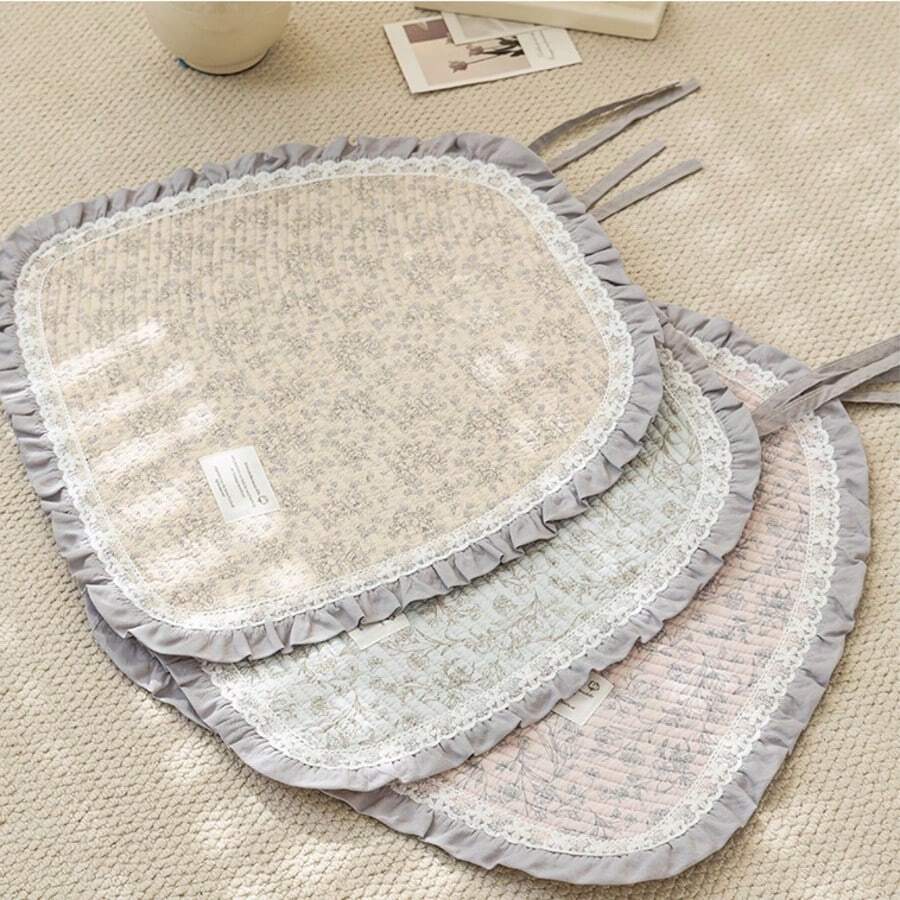 四季棉质椅垫，蕾丝花边，系带式，清新田园风格，适用于餐椅、学生椅、办公室/汽车座椅，防滑，可机洗 - A - 查看 1