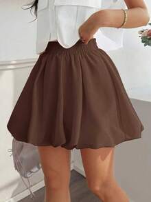 Solstice Apparel Bubble Pleated High Waist A-Line Mini Skirt, Coffee Satin Fabric, Commute, Daily, Date, Spring/Summer, Valentine's Day Outfit - Coffee Brown - View 5