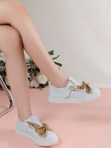 2026新款时尚运动鞋，蝴蝶刺绣印花鞋面，波西米亚风运动鞋，沙滩鞋，休闲鞋，软底鞋，学生运动鞋 - 白色 - 查看 1