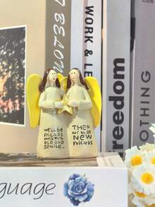 1pc Friendship Angel Decor With Star, Resin Sisters Sculpture, Classic Style With Inspirational Quote, Indoor Tabletop Or Outdoor Garden Decoration, Thoughtful Gift For Best Friend - Multicolor - View 10