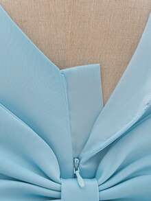 Baby Girls Sleeveless Backless Bow Satin & Mesh Cute Simple Birthday Party Dress, Suitable For Wedding, Banquet, Vacation, No Headband Included - Baby Blue - View 9
