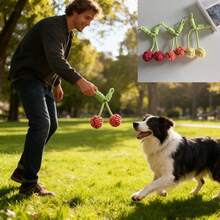 3pcs Dog Chew Toys With Knot Ropes, Suitable For Small & Medium Breed Puppies, Durable Teeth Cleaning, Cherry Knot Design - Multicolor - View 2