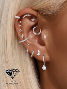 1 件莫桑石螺丝耳钉，18K 白金镀层 925 纯银耳环，情人节、周年纪念日、生日、母亲节女士珠宝礼物 - 銀色 - 查看 1