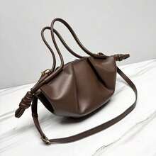Deep Brown Leather Handbag With Knot Detail, Structured Tote Bag For Women, Adjustable Crossbody Strap, Medium Size Work & Casual Purse - Marrón oscuro - Ver 3