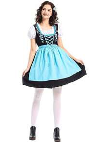 Bộ trang phục Oktoberfest màu xanh dương dành cho nữ, bao gồm tạp dề, trang phục truyền thống vùng Bavaria, thích hợp cho lễ hội Carnival và tiệc Halloween. - Màu xanh bạc hà - Xem 2