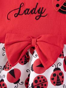 Little Girls Ruffle Sleeve Ladybug Print Tulle Princess Dress With Bow Knot For Party Holiday - Red - View 7