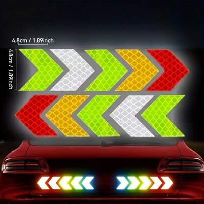 12pcs Waterproof Reflective Arrow Stickers For Cars, RVs, Motorcycles, And Bicycles - Universal Nighttime Warning Decals, Car Decals, Car Accessorie, Reflective Sticker, Car Sticker, Warning Triangle For Car, Reflective Stripe, Motorcycle Mirror, Reflectors, Reflective Accessorie, Car Accessory, Reflective Strip, Motorcycle Reflector, Reflector, Reflective For Pedestrians, Reflective Accessory, Motorcycle Accessory, Bike Accessory, Car