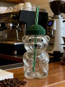 Cốc nhựa hình gấu dễ thương có nắp đậy và ống hút | Cốc nhựa hình gấu mật ong tái sử dụng, cốc có ống hút hình gấu đáng yêu, thích hợp cho đồ uống nóng/lạnh, cà phê, rượu, nước ép, sữa lắc, trà sữa trân châu, quà tặng sinh nhật, chất lượng cao, đồ dùng tiệc tùng, quà tặng ngày Valentine, quà tặng năm mới, quà tặng sáng tạo tinh tế, quà tặng Ramadan (Sọc kẹo) - Nhiều màu - Xem 4