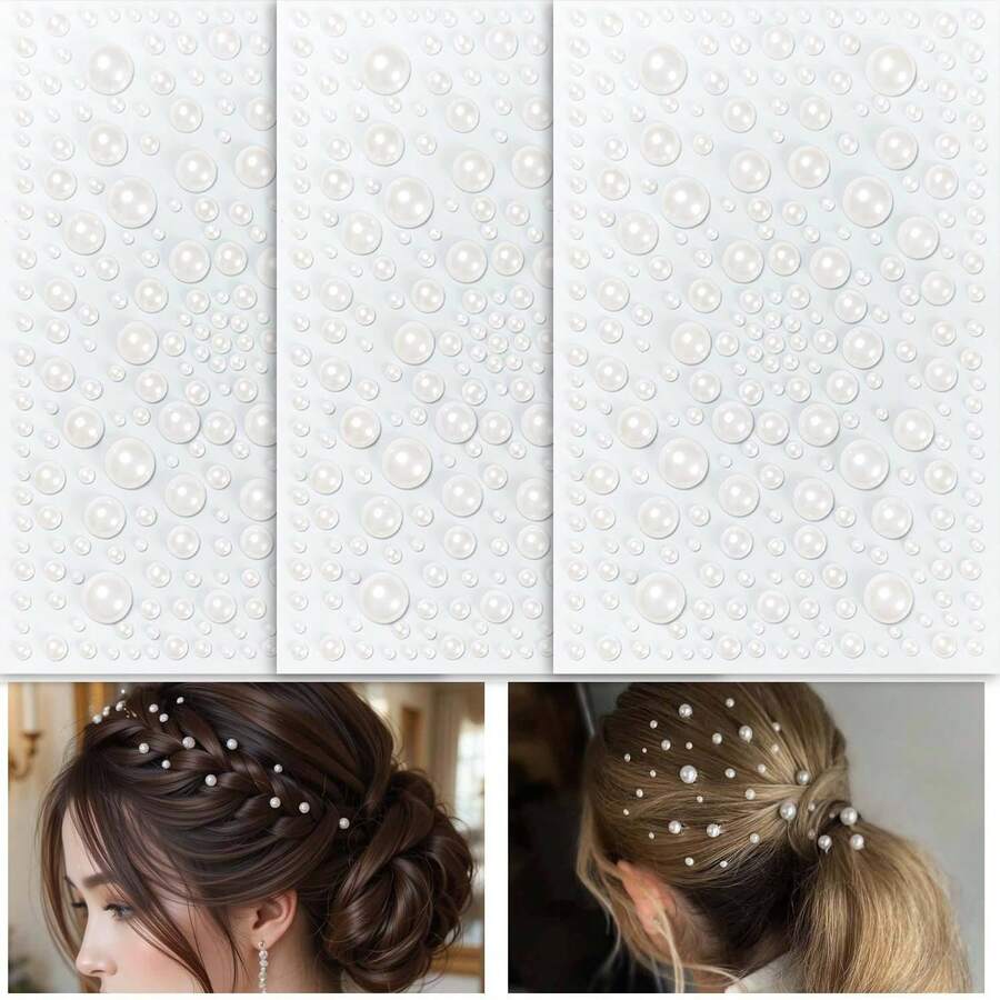 3D珍珠贴纸、水钻贴纸、自粘贴纸、水钻装饰、珍珠贴纸，适用于DIY美发装饰、情人节礼物、亚克力多功能发饰、美甲装饰、化妆装饰、美发工具套装，适合女士派对、新娘婚礼等场合。 - 純白色 - 查看 1