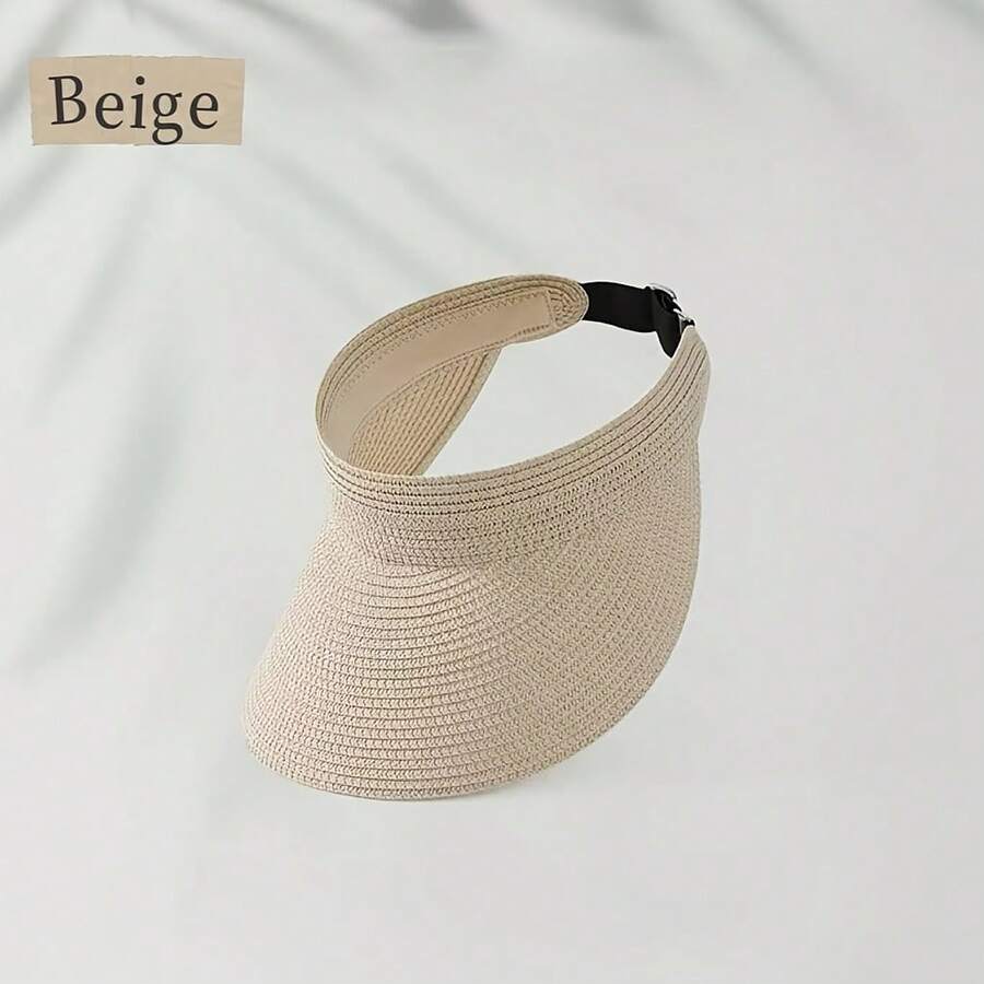 1pc 2026 New Hand-Woven Straw Hat, Suitable For All Four Seasons, Wide-Brim Sun Hat, Easy To Store, Foldable, With Adjustable Headband For The Beach