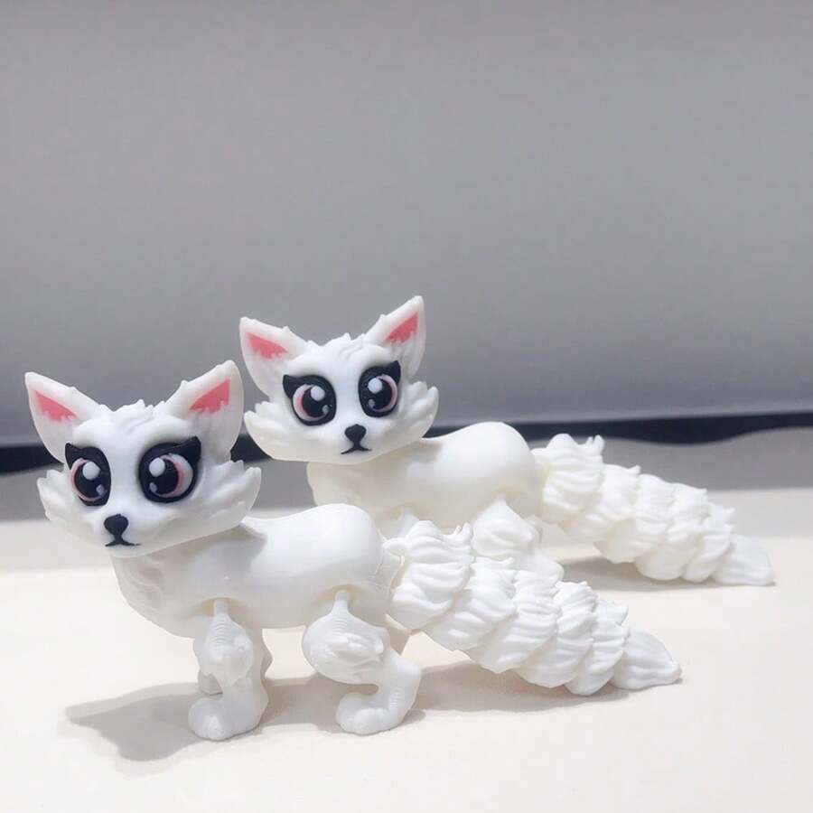 3D Printed Cute & Charming Movable Fox Model, Plastic Animal Figurine With Adjustable Joints, Creative Desktop Decor Sculpture