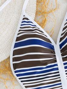New Sexy One-Piece Women Striped Backless Tie Knot Bikini Swimsuit, Beach Vacation - White - View 6