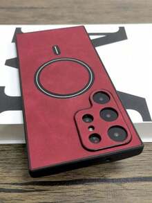 奢华哑光皮革磁吸无线充电手机壳，兼容三星 Galaxy S26 Ultra S24 S25 S23 S22 Ultra Plus S25 Edge，防震护甲边框保护套 - 紅色 - 查看 4