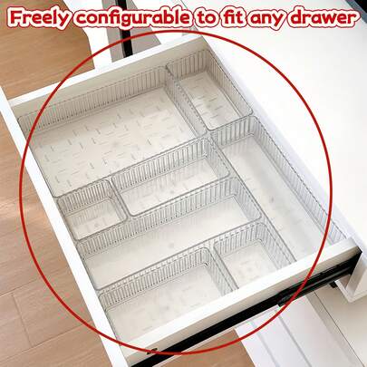 7 piezas Juego de cajas de almacenamiento de plástico transparente, 4 tamaños Organizador de baño y tocador de uso múltiple, Cajas de almacenamiento antideslizantes para cosméticos, joyas, dormitorio, suministros de cocina y oficina - Útiles escolares