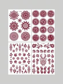 8 Sheets Of Complex Mandala And Geometric Pattern Temporary Tattoo Stickers - Elegant Brown Ink Body Art Stickers With Floral, Diamond, And Decorative Patterns, Waterproof Self-Adhesive Tattoos, Suitable For Adults And Teenagers, Perfect For Festivals, Parties, Beach Days, And Bohemian Daily Styling, Multiple Design Sets(8pcs/4pcs) - Brown - View 11