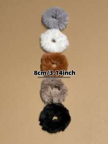 5pcs Women's Fluffy Plush Hair Scrunchies, Fashionable & Minimalist, Suitable For Casual, Travel, Party Wear, Recommended As Gift Hair Accessories ,Ponytail Holders ,Hair Elastics ,Hair Rubber Bands ,Hair Rope ,Elastic Hair Tie - Multicolor - View 6