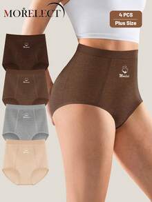 Morelect 4条装女士加大码中/高腰内裤，透气亲肤，简约设计