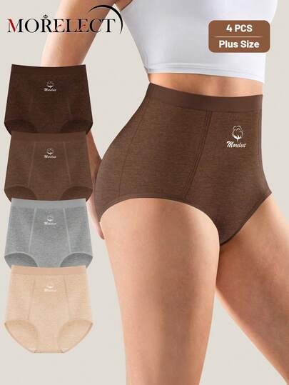 Morelect 4 st/pack Damunderkläder i plusstorlek med mellanhög/hög midja, andningsbara och hudvänliga, minimalistisk design
