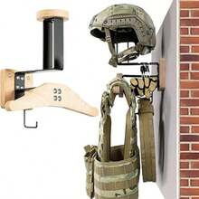 Wall-Mounted Motorcycle Helmet Rack And Tactical Gear Rack, With Helmet Holder And Clothing Rack; Wall-Mounted Storage And Display Rack For Football, Skiing And Bicycle Equipment - Black Walnut - View 2