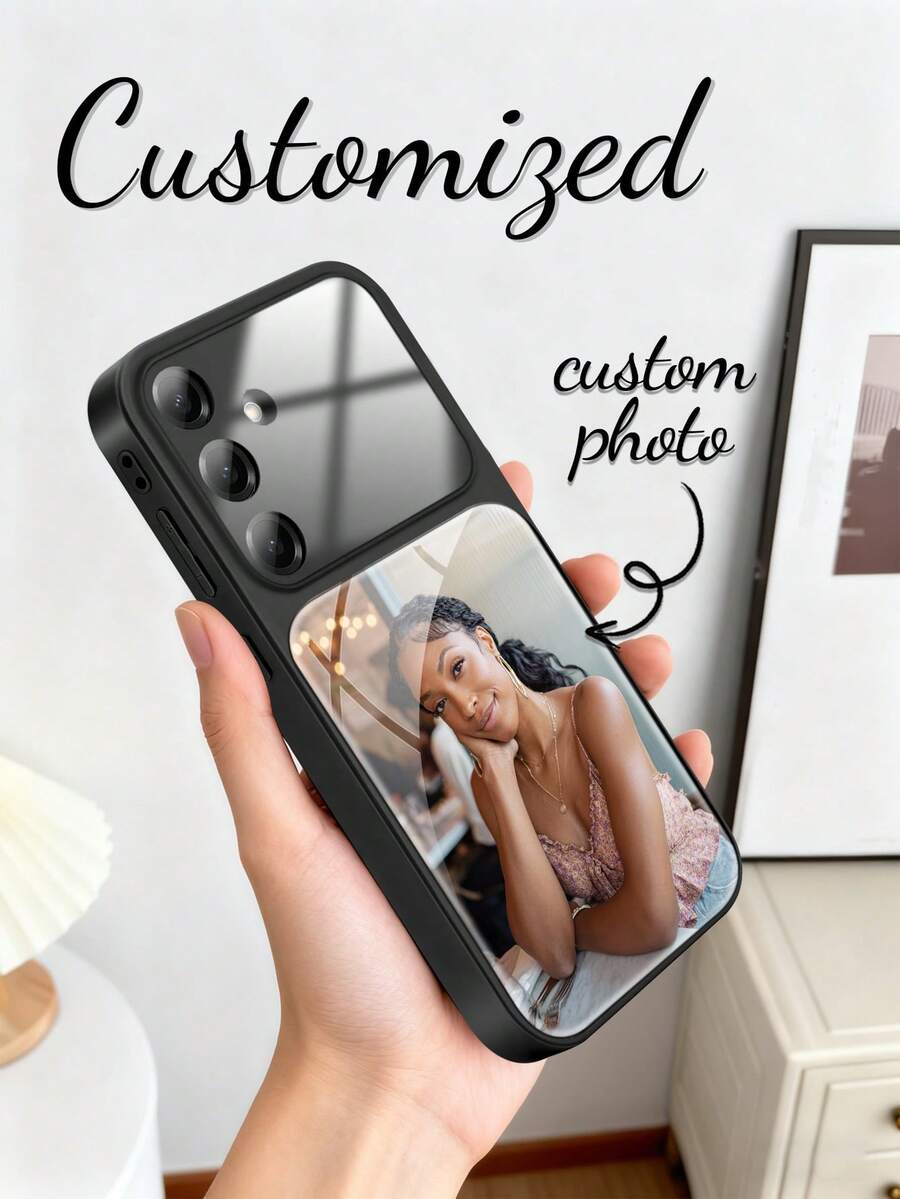 1 Customized Orange Photo Case With Family And Friends Photos, Cupid Love Photos, Anniversary Signature Anti-Slip Shockproof Full Coverage Tempered Glass Phone Case For Samsung S26 Ultra/S26/S25 Ultra/S24 Ultra/S23/S22/S21, Couples Gift, Seasonal Selection, 2026 Phone Case, Personalized Photo Phone Case - Black - View 1