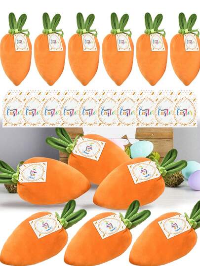 15pcs Easter Carrot Shaped Gift Bag Set, Including 1 Carrot Plush Drawstring Bag And 1 Easter Blessing Gift Tag Bag, Suitable For Holding Easter Candies And Easter Basket Fillers, Ideal Gift For Spring Birthday Party