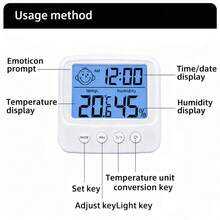 1pc New LCD Digital Thermometer Hygrometer, Baby Room Humidity Meter With Backlight, Indoor Electronic Temperature Humidity Gauge Weather Station - White - View 6