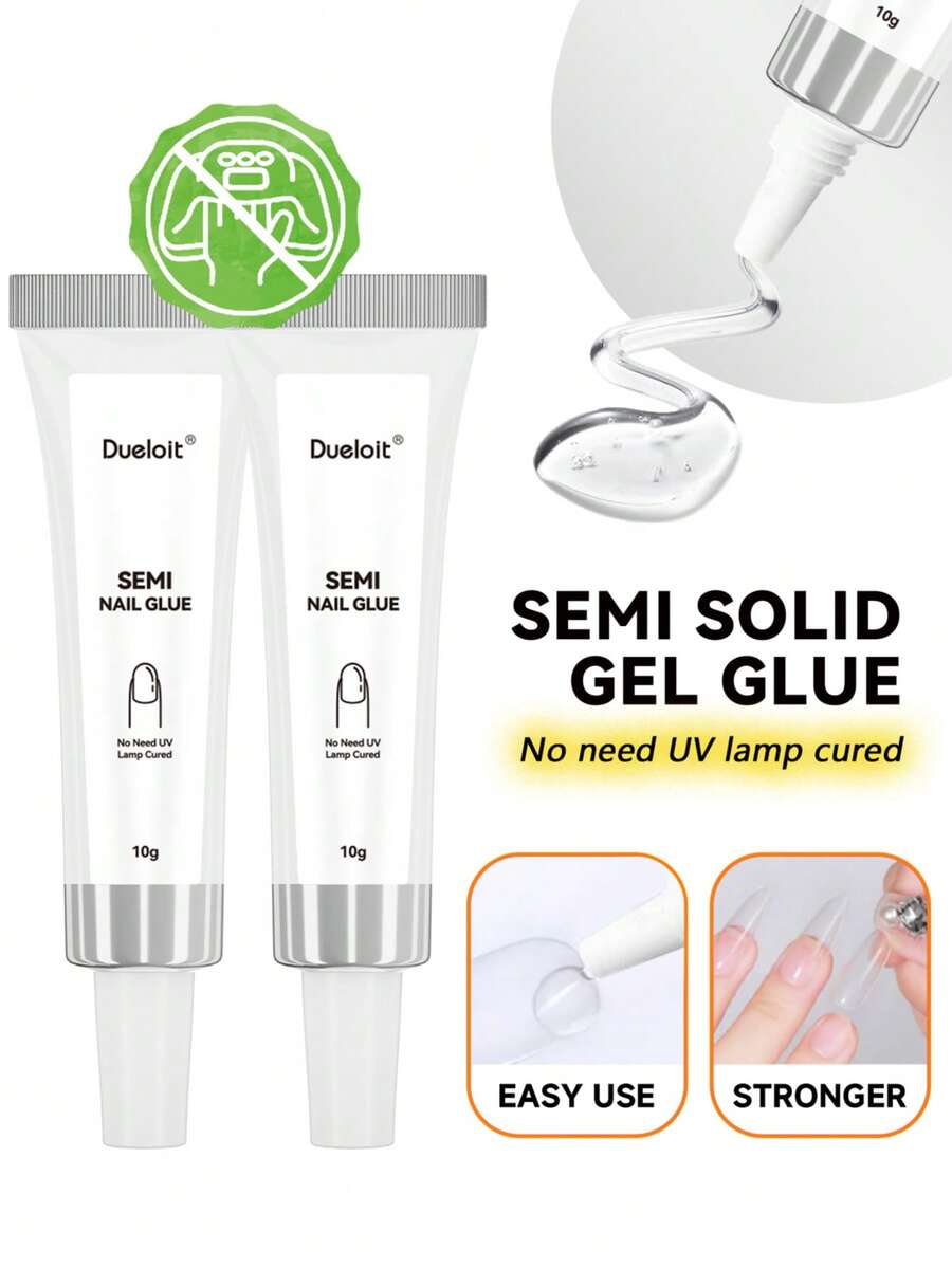 2pcs/1pc Super Strong Semi Nail Glue 10g For Press On Nails - Quick Drying, Semi Solid, Long Lasting, No UV Light Needed - 10g - View 1
