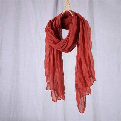 1pc Women's Solid Color New Retro Pleated Twist Solid Color Scarf, Suitable For Spring/Autumn Office Air-Conditioning, Casual Shawl