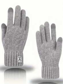 1 Pair Winter Warm Knitted Gloves, Thick Thermal Lined Wool Knit Riding Gloves, Winter Windproof Touchscreen Gloves, Thick Thermal Lined Warm Knit Gloves, Soft Fabric Warm Knit Riding Gloves, Windproof Thick Thermal Lined Warm Wool Knit Gloves, Snow Gloves - Multicolor - View 3