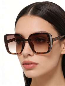 1 pieza Gafas de moda de mujer con marco cuadrado grande y retro de color rosa, adecuadas para salidas diarias, playa de verano, decoración y fotografía callejera - Multicolor - Ver 4