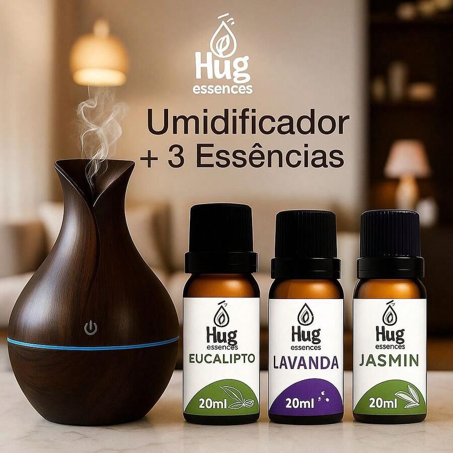 Umidificador Vaso Aromatizador Ultrassônico Tipo Madeira Usb Com Led Colorido - VASO ESCURO - Visão 1