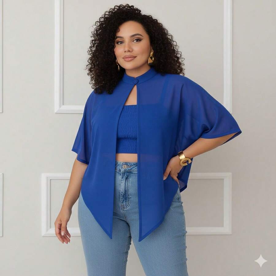 Premium Crepe Set - Kimono Cape & Cropped Top - Azul - Ver 1