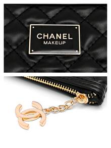 CHANEL 黑色绗缝真皮化妆包、卡包、真皮收纳袋、黑色绗缝、化妆包、便携式收纳包、手提包、化妆盒、卡包、便携式、手拿包、口红盒 - 黑色 - 查看 7