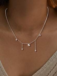 1 pièce Collier à gland ciel étoilé en zircone cubique en argent sterling S925, chaîne claviculaire minimaliste et élégante, cadeau de luxe pour femmes - étoiles - Voir 3
