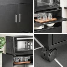 SoBuy FSB09-SCH 廚房櫥櫃、廚房推車、滾動櫥櫃、飲料推車、帶一個滑動擱板的微波爐櫃，黑色，尺寸約為 59x92x40厘米（寬x高x深），廚房中島、餐邊櫃、廚房櫥櫃、微波爐櫃、儲物櫃、餐邊櫃、廚房餐邊櫃、儲物餐邊櫃、帶門餐廳餐邊櫃、高餐邊櫃、廚房儲物櫃、廚房抽屜櫃、儲物櫃、廚房擱板、儲物櫃物架、廚房家具、儲物家具、櫥櫃、碗碟櫃、廚房推車、帶輪廚房推車、帶工作檯面廚房推車、櫥櫃、廚房邊桌、帶工作檯面的廚房櫥櫃、廚房擱板、工作檯面、廚房家具，黑色中密度纖維板(E1)，59x40x92 厘米
