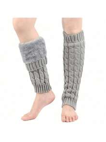 2 Pairs Ladies' Elegant Fleece Leg Warmers | Acrylic Knit Cozy Winter Warmth | Thermal Protection Legwear - 淺灰色 - 查看 2