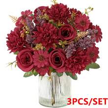 Buchet de flori artificiale 1 buc/3 buc, margarete de mătase, păpădie, potrivit pentru nuntă, casă, decor de petrecere, piesă centrală de masă - roșu - Vizualizare 8