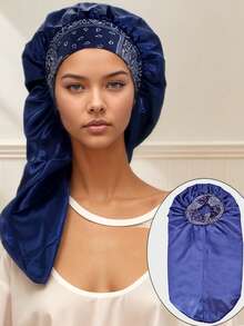 1pc Printed Silk Long Bonnets For Women,Satin Bonnet,Casual Comfortable Soft Sleep Cap Or Hart.Suitable For Sleeping.(The Print Pattern Is Random.) - Long Bonnet - Multi-colored - View 12