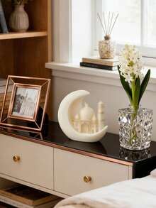 1个3D月亮城堡和星星硅胶模具，可重复使用，耐热，易脱模，易清洗，适用于制作蜡烛/石膏/树脂/粘土/手工皂，DIY家居装饰，工艺爱好礼品 - 白色 - 查看 4