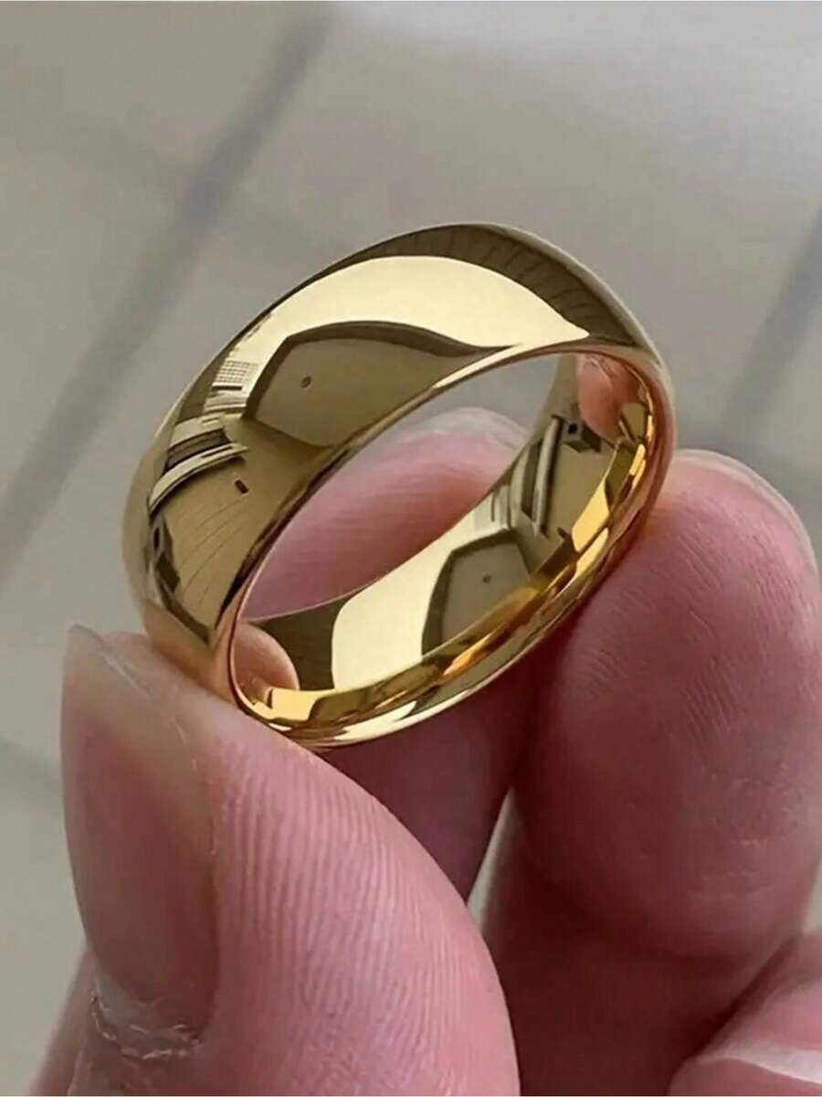 1pc Classic Silvery 6MM Stainless Steel Band Ring Minimalist Design Elegant Unisex Jewelry Gift For Wedding And Anniversary - Golden - 查看 1